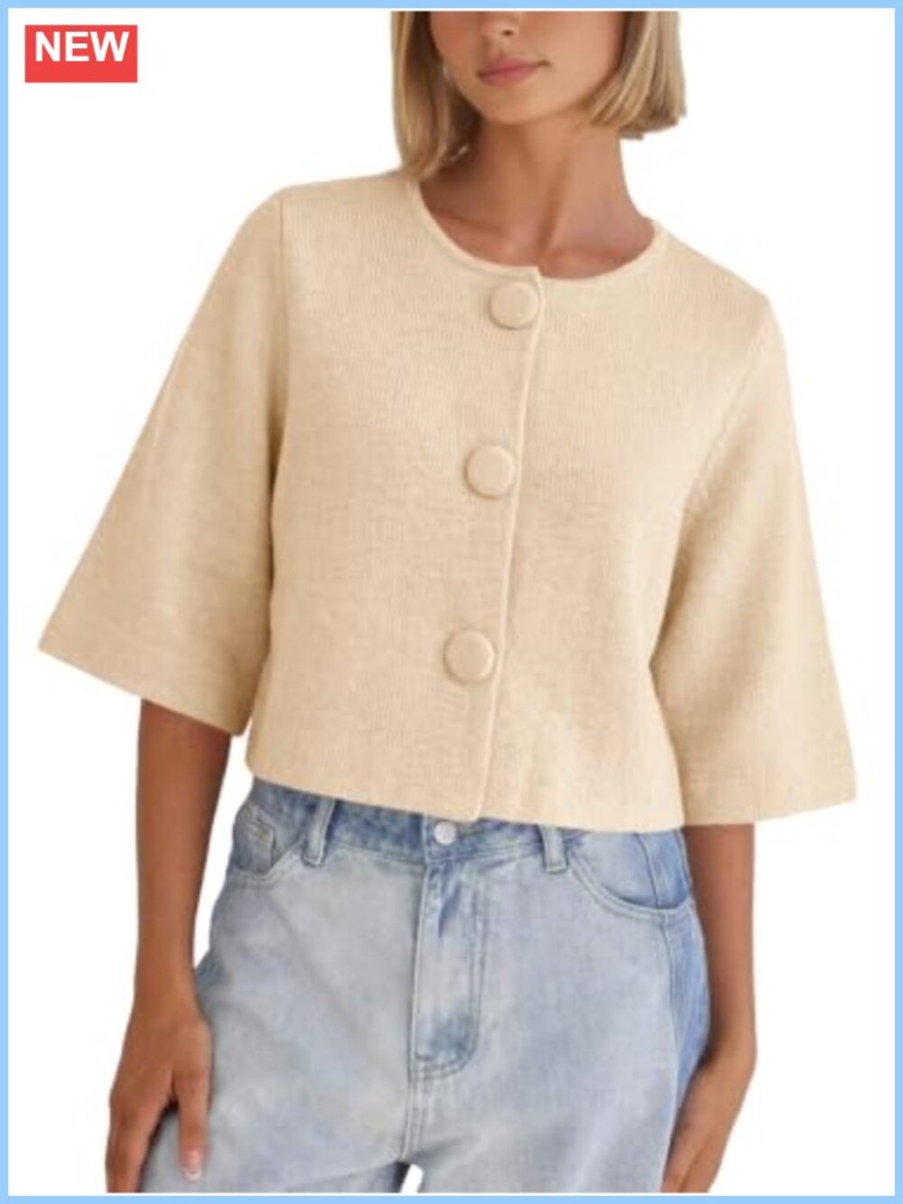 Cropped Half Sleeve Button Down Knit Cardigan Sweater